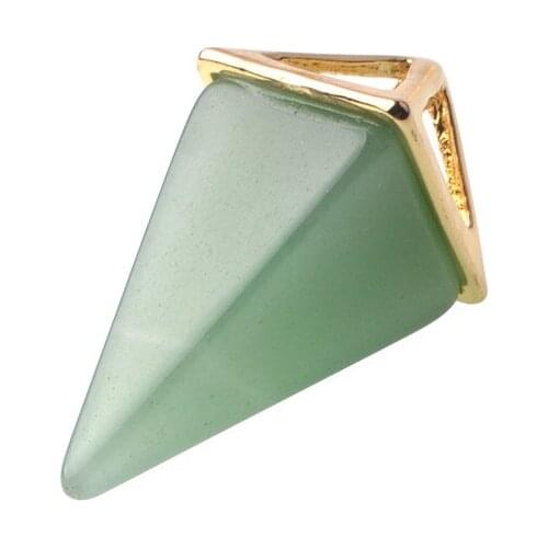 Wholesale 5pcs\lot Green Aventurine Pyramid Pendant Necklace Gold-color Chains Healing Crystal Pendants Charms Jewelry