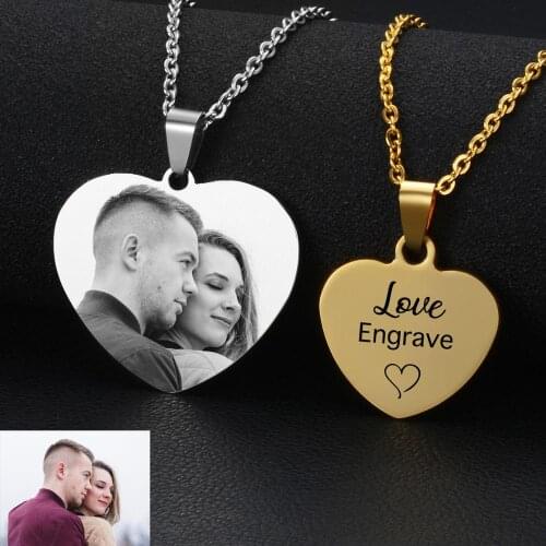 Customized Personalized Stainless Steel Name Pendant Necklace Heart Love Engrave Photo Name Necklace For Family Gift SL-034