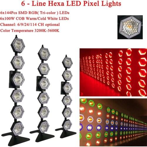 Professional Stage Light DJ Equipment 6x100W 6-Line Hexa LED Pixel Lights Stage Effect Lamp Disco Party Club DJ Strobe Lights