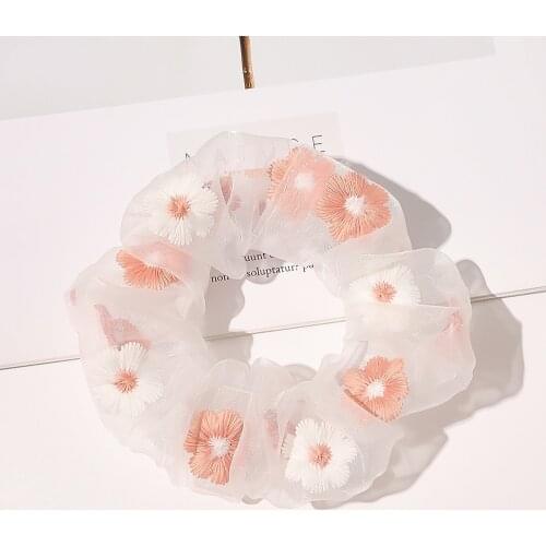 Vintage Floral Embroidery Scrunchie Velvet Elastic Hair Bands Women Girls Summer Ponytail Holder Hair Ties Rope Hair Accessories