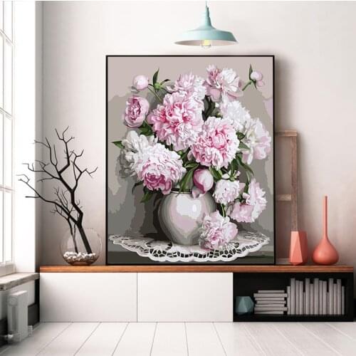 Paint by number art painting by numbers peony flower creative adult hand-painted decompression living room decoration painting