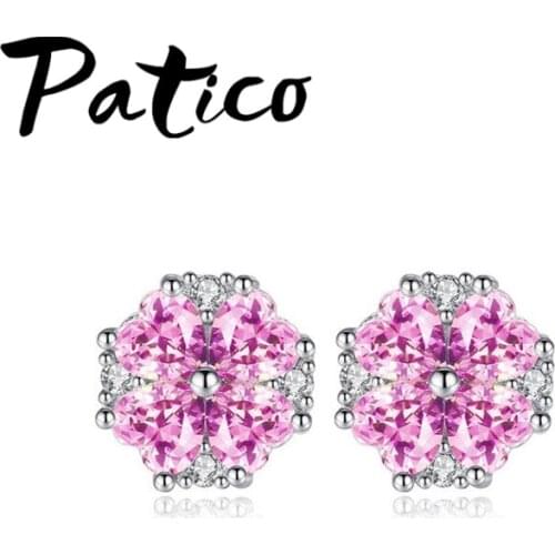 Trendy Pink CZ Stud Earrings For Women Ladies 925 Sterling Silver Top Quality Cheap price Wedding Party Stud Earrings