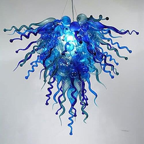 Nordic Pendant Lamps Murano Flower Lights Blue Color 28 Inches LED 100% Hand Blow Glass Chandelier for Center Pieces