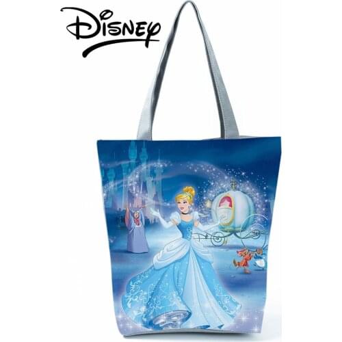 Disney Princess Cinderella Printed Handbags Cartoon Shoulder Bag High Capacity Women Shopping Bag Storage Bag Blue Beach Bag