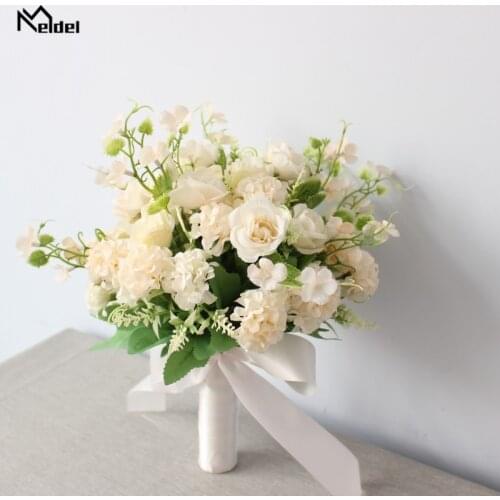 Meldel Bride Wedding Bouquet Flower Pink Purple Blue Bouquet Artificial Flower Silk Rose Fortune Ball Begonia Wedding Bouquets