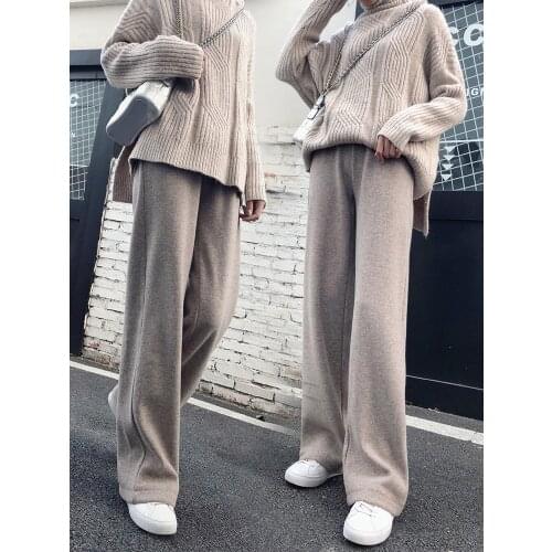Thickening of knitting wide-legged pants female autumn winters is recreational the wind restoring ancient ways of tall waist ten