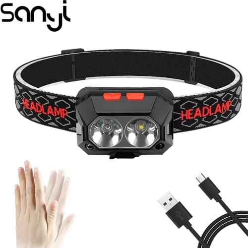 SANYI Waterproof Headlight Built-in battery LED Headlamp Motion Sensor Head Lamp 4 Modes Hight Quality Lighting for Camping