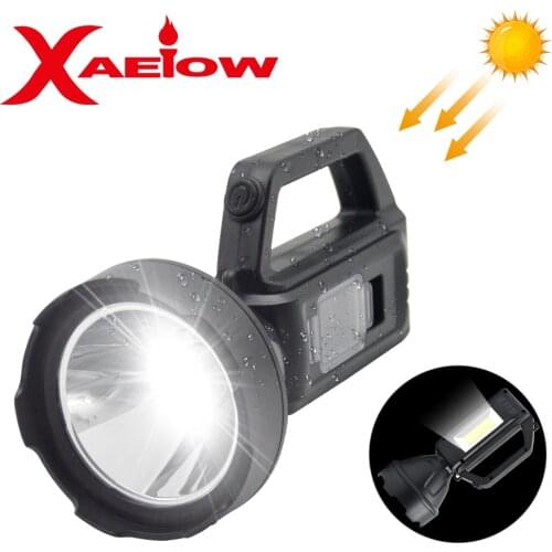 Strong Bright Flashlight P50 Portable Fishing Flashlight with Solar/COB Side Light 4Speeds Searchlight USB Recharge Working Lamp