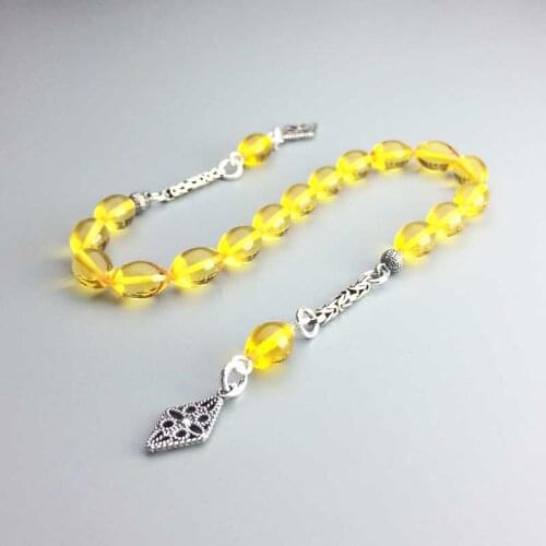 Yellow Bakelite Stress Chain Polshak Mascot Rosary 925 sterling silver tassels