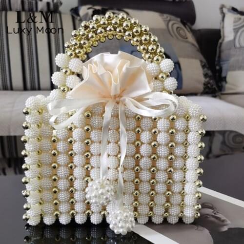 Womens Mini Handbag Pearl Beaded Wedding Evening Clutch Bag For Women Bridal Luxury Designer Bag Elegant Party Purse X814H