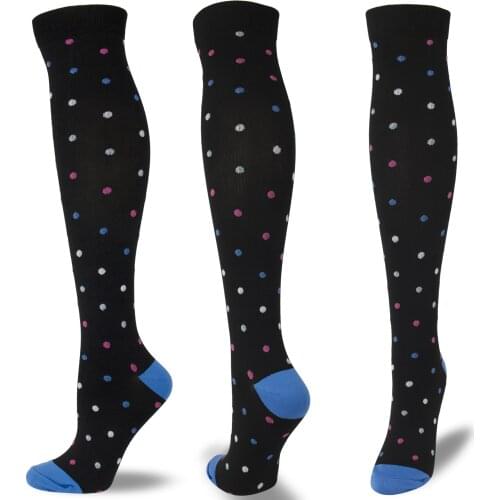 Woman Men Sport Compression Stockings Colorful Dot Graduated Pressure Stockings Leg Support Stretch Breathable Long Stockings