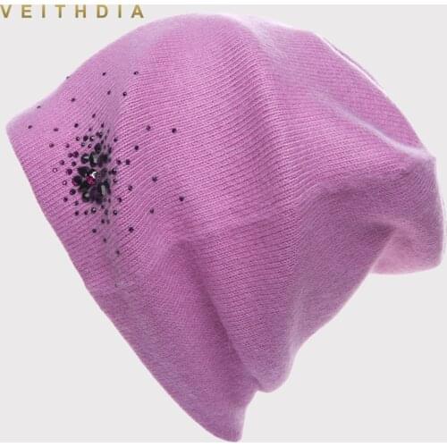 VEITHDIA Womens Hats Female Cashmere Casual Autumn Winter Brand New Double Layer Thick Sun flower Knitted Girls Skullies Beanies