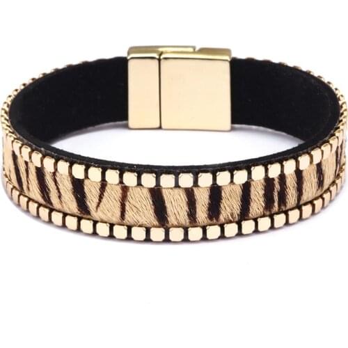 Magnet Trendy Animal Zebra Black Leather Women Bracelets Women Vintage Bangle Male Homme Jewelry Accessories