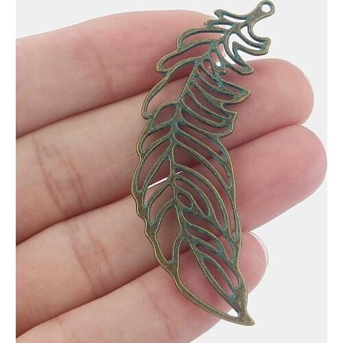 20PCS Vintage Bronze Patina Large Tone Open Leaves Charms Feather Pendants DIY Necklace Findings Jewelry 65x20mm