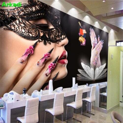 3d personality retro retro fashion hand-painted barber shop beauty salon nail art background wall paper custom decorative mural