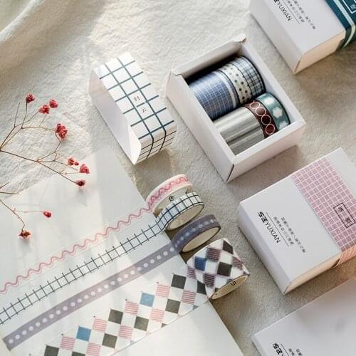 6Rolls/Box Checks Stripe Square Washi Tape Scrapbooking Seal Paper Stickers DIY Stationery Supplies Decoration Adhesive Label