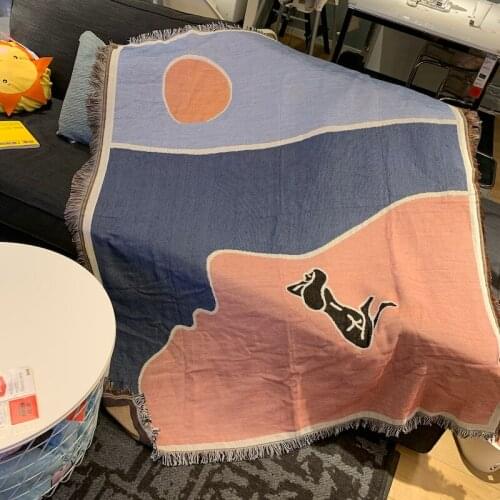 Abstract Color Block Art Blanket Thick Bed Sheets Line Blanket Girl Sunbathing Sofa Throw Cover Knit Blanket for Bed Tapestry