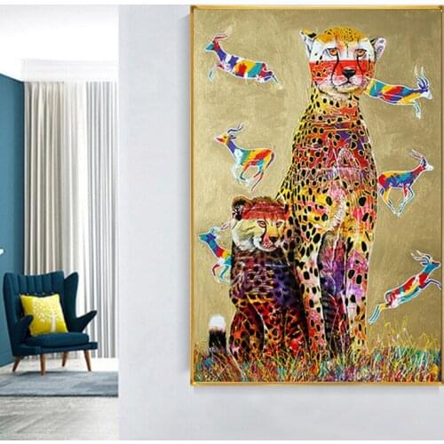 African Colour Wild Animals Elephant Lion Rainbow Hunter Canvas Painting Poster and Prints Wall Art Picture Home Decoration