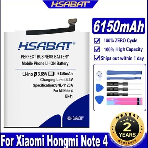 HSABAT 6150mAh Battery For Xiaomi BN41 Hongmi Note 4 Redmi Note 4 MTK Helio X20 \ Note 4X Pro 4G+64G BN41L BN41H