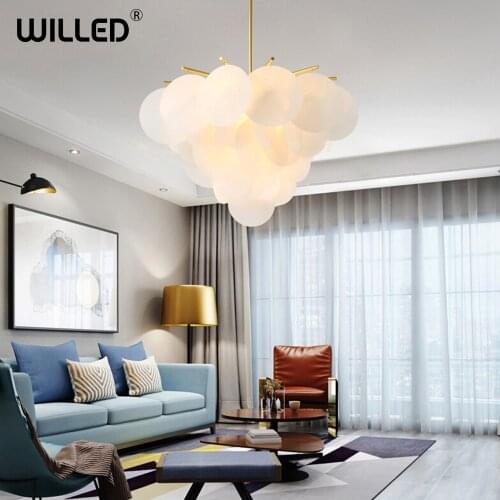Ins Glass Pendant Lamp Light Art Deco Nordic Hotel Restaurant Cafe Dinning Living Room Modern Romantic Lighting White Gold Plate
