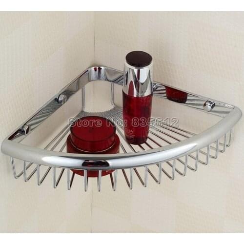 Bathroom Accessory / Polished Chrome Brass Wall Mounted Large Corner Shower Storage Basket Wba512