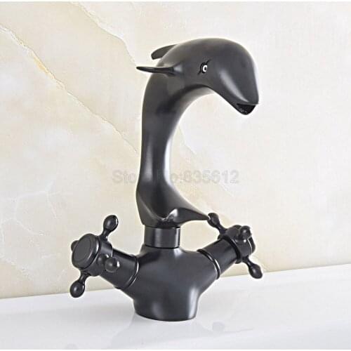 Black Oil Rubbed Bronze Swivel Spout Dual Cross Handles Dolphin Style Bathroom Kitchen Sink Faucet Mixer Tap tsf846