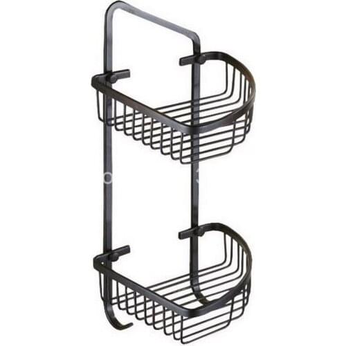 Black Oil Rubbed Brass Wall Mounted Bathroom Accessory Bath Dual Tier Large Corner Shower Storage Basket aba122