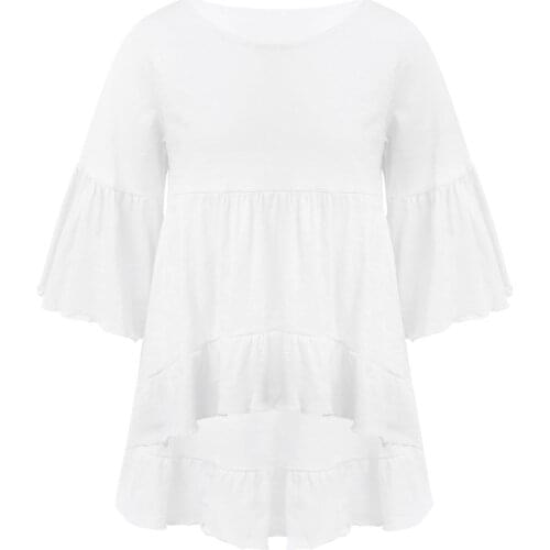 2021 New Spring Korean Style Baby Girls Ruffle Hem Tops Puff Sleeve Solid Color Kids T-shirts Princess Children Tees Dress Tops