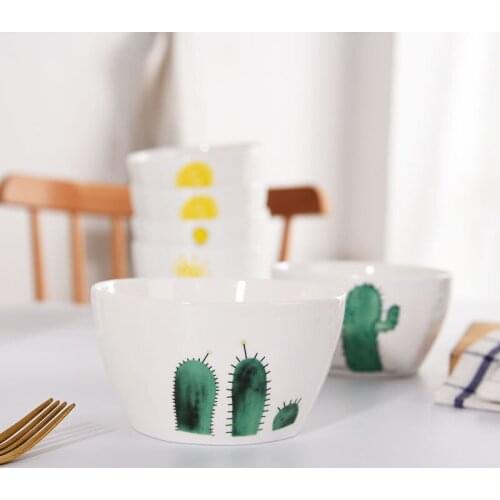 Bowl Home Ceramic Square Dinner Bowl Cute Cartoon Creative Bone China Dishes Set Meal Glass Bowl Noodle Bowl Flower Shaped Bowl