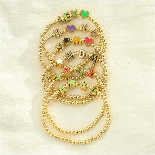 HECHENG,Custom Enamel Cutout Letter DIY Bracelet, Speacers Beads Bracelet Name Jewelry,Multi Color Alphabet Bead For Women Gifts