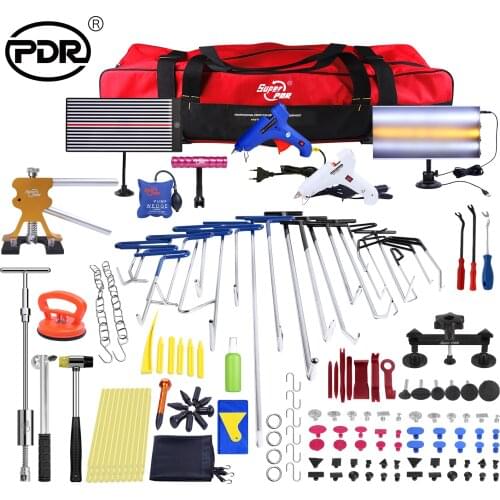 PDR Tools Paintless Dent Repair Removal Rods LED Lamp Reflector Board Puller Lifter Reverse Hammer PDR Push Rods Crowbar Kit