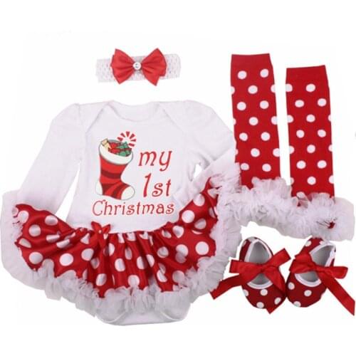 Newborn Baby Girl Clothes Set 2021 Infant Outfits Christmas Romper Jumpsuit Headband Fashion 4Pcs For Toddler Clothing Xmas Gift