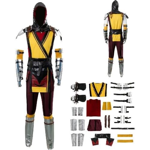 Mortal Kombat 11 SCORPION Cosplay Costume Suit Full Set Game Mortal Kombat Halloween Cosplay Sets
