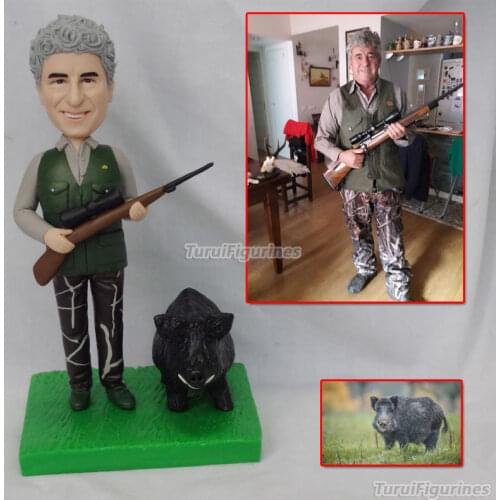 Polymer clay doll figurine from photo policeman hunter statue sculpture funny wedding cake topper birthday gifts animal figurine