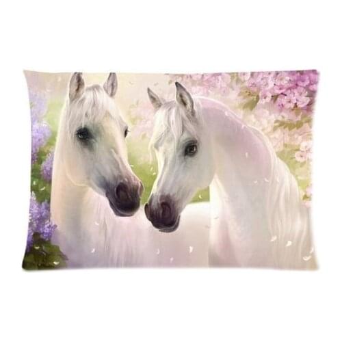 LUQI Lover Gift Custom handsome horse Pink Paradise Flowers Warm Pillowcase Standard Size Design Cotton Pillow Case 20X30 Inches