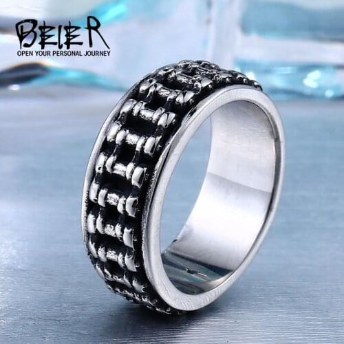 Beier new store 2016 chain biker Stainless Steel men ring Personality fine Jewelry LLBR8-301R