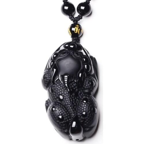 Men Necklace Pendant Black Obsidian 3D Carved Brave Troops Spotted Pixiu Pendant Free Chain Gift for Female Fine Jewelry