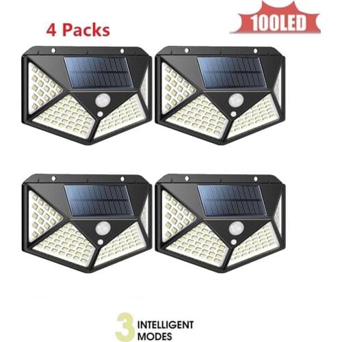 100LED Solar Wall Lamp Super Bright Porch Outdoor LED Solar Light PIR Motion Sensor Garden Light 4 sided 270°lighting scope Wire