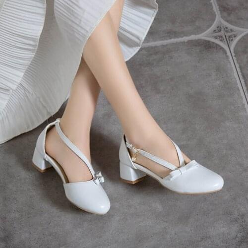 New High Heels Women Mary Janes Shoes Asakuchi Mid Heel Spring Footwear Summer Party Wedding Womens Pumps Big Size 31-43