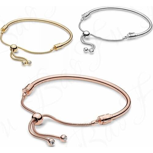 New Original 925 Sterling Silver Bracelet Sliding Snake Chain Adjustable Size Bracelet Suitable For Women DIY Fashion Jewelry