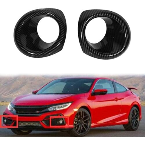 Carbon Fiber Front Bumper Fog Light Lamp Frame Cover Trim for Honda Civic Hatchback 2019-2020