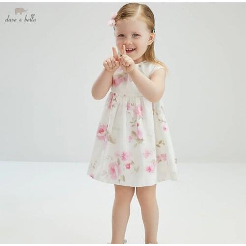 DB16616 dave bella summer baby girls cute floral print dress children fashion party dress kids infant lolita clothes
