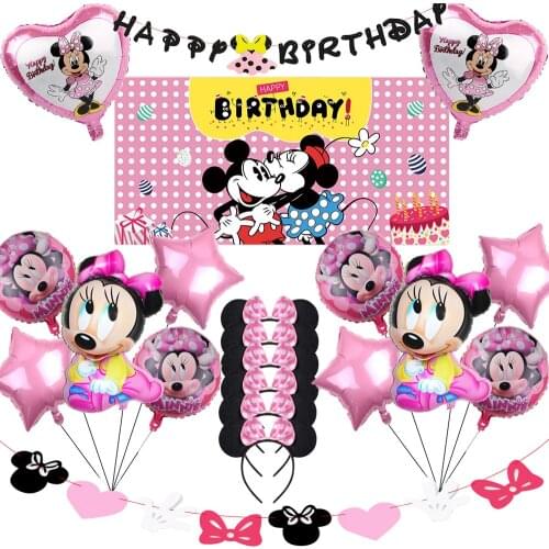 Disney Minnie Themed Birthday Party Supplies Minnie Mouse 1st party Supplies Pink Minnie Balloons cake Toppers High Chair Banner