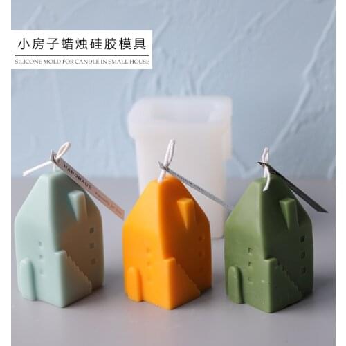 Christmas House shape Candle Molds Silicone Mold Aromatherapy Soap Mould For Candle Making Chocolate Cake Decoration Christmas