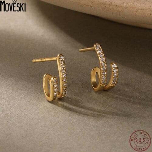 MOVESKI 925 Sterling Silver Korean Retro Circle Zircon Earrings Women Fashion Luxury Wedding Gift Fine Jewelry