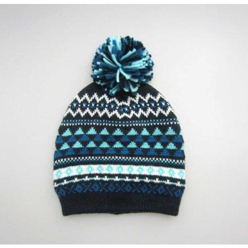 Boys and Girls Winter Hat Ink Blue Triangle Caps Jacquard Knitting Wool Stocking Cap Bonnet Hat Child Gift S M L