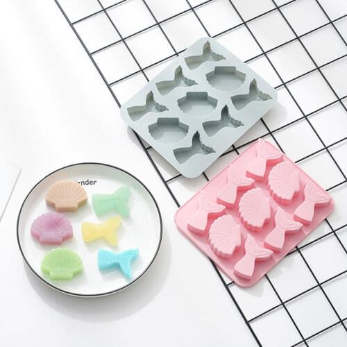 9 Cavity Shells Shape Silicone Chocolate Mold Cartoon Mermaid tail Cake Tools Soap Mold Sugarcraft Cake Decoration Ice Molds