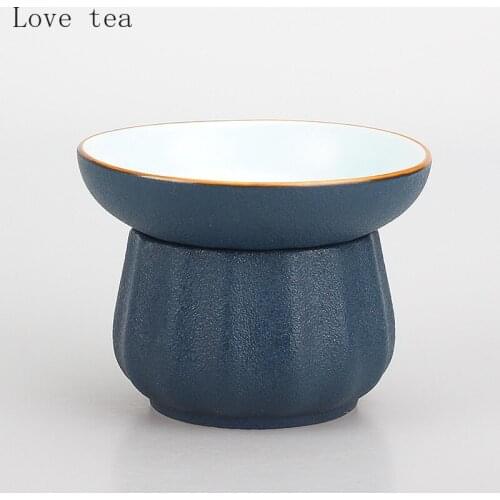 Blue Stoneware Stainless Steel Tea Strainer Draining Single Hole Retro Kung Fu Tea Set Home Office Partition Accessories
