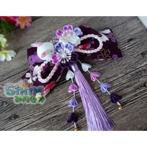 Japanese Kimono Lolita Hairpin Woman Sakura Hair Bow Accessories Bathrobe Headdress Beautiful Hand-made Purple Headwear