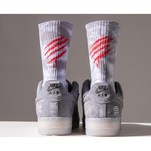 Tie-dyed Bright Colours Adult Funny Middle Short Crew Socks Street Fashion Cotton Dyeing Folk Scratch Marks Score Claw Paw Print